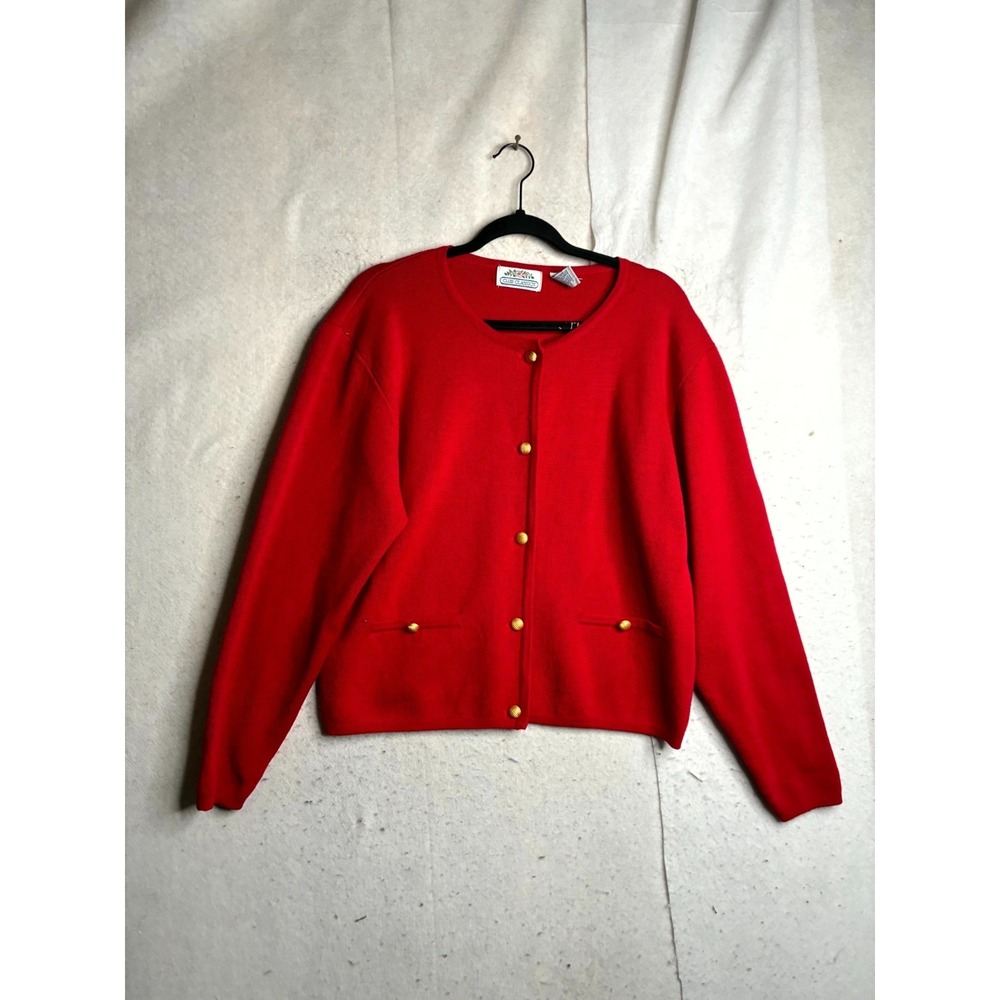 Club Classics Cardigan Sweater Womens Medium Red Pure Wool Blend Button Front